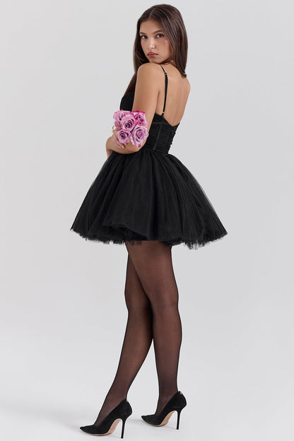 Sweetheart Ruched Corset Bow Waist Tulle Tutu Mini Dress