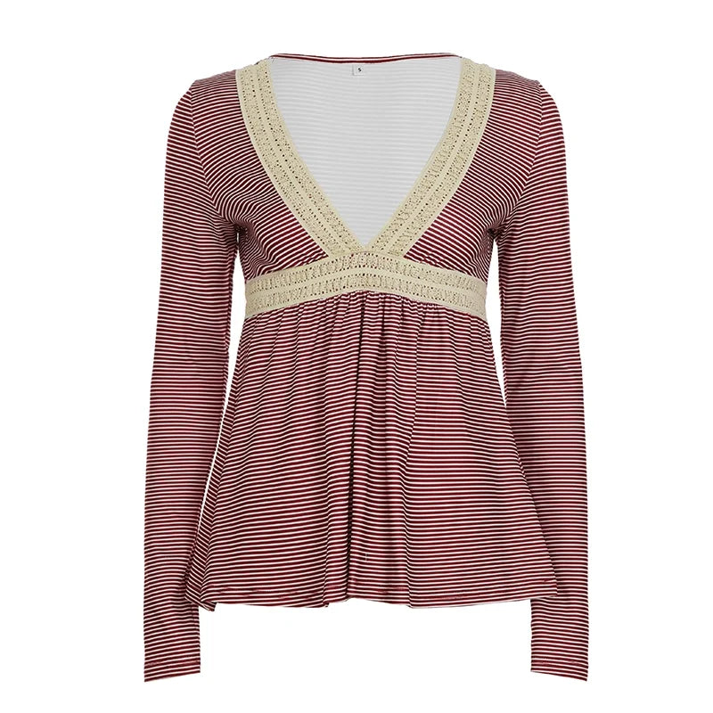 Haley Red Striped Lace Top