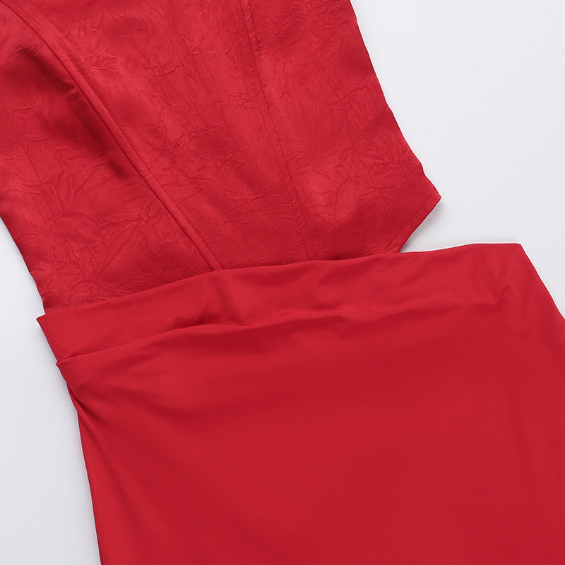 Strapless Corset Bodice Draped Column Maxi Gown Two-Piece Look