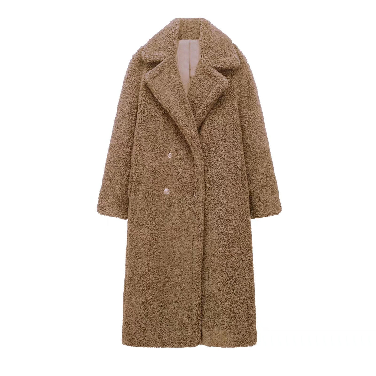 Athalia Double-Breasted Long Teddy Coat