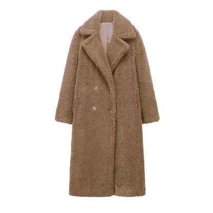 Athalia Double-Breasted Long Teddy Coat