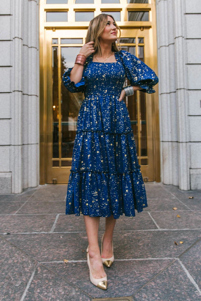 Printed Ruffle Tiered Midi Dress