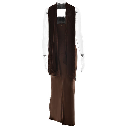 Strapless Tiered Panel Maxi Dress With Gloves Set