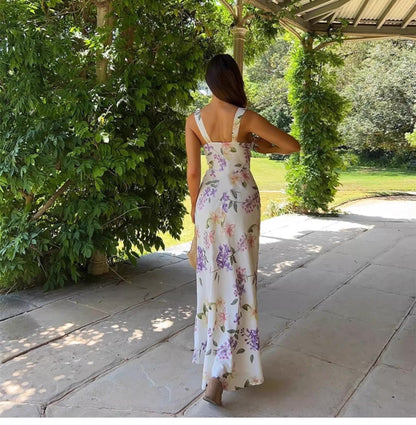 Floral Backless Slit Maxi Dress