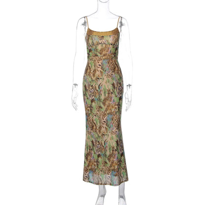 Liana Printed Mesh Maxi Dress