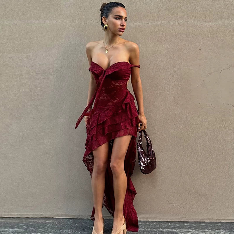 Lace Patchwork Strapless Mini Dress