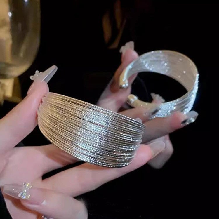 Brushed Multi Layer Open Wide Bracelet