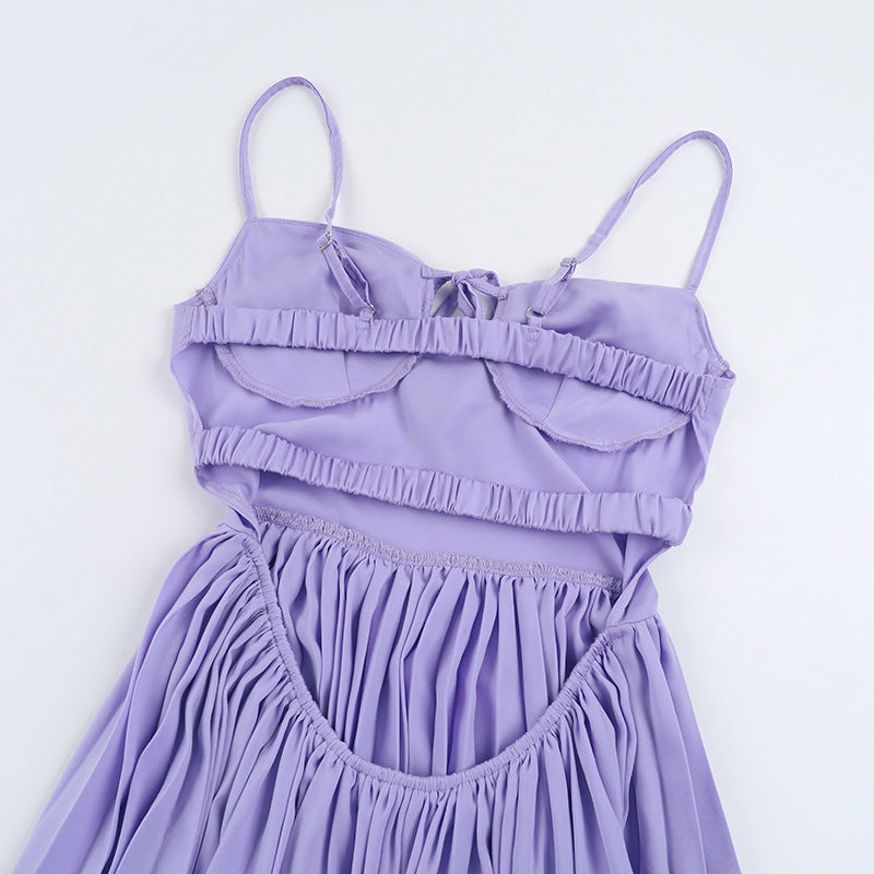Sweetheart Keyhole Tie Spaghetti Strap Accordion Pleat Maxi Dress