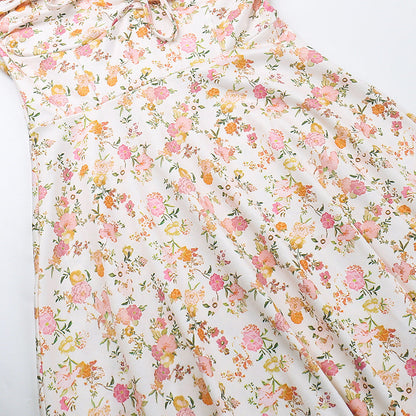 Floral Bustier Lace-Up Cami Strap Flared Midi Dress