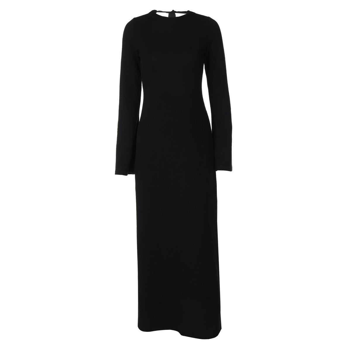 Rib Knit Long Sleeve Tie Back Open Back Bodycon Mini Dress
