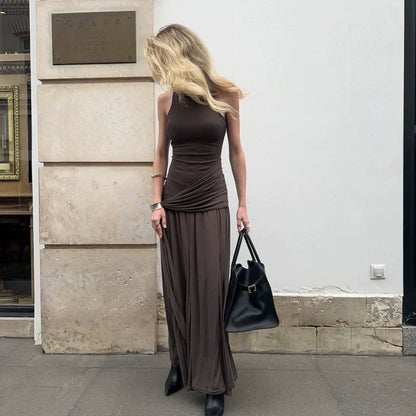 Aarna Pleated Splicing Maxi Dress