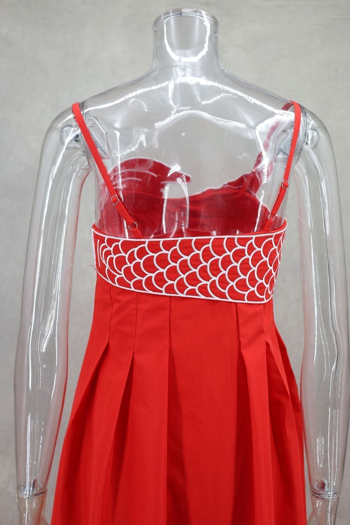 Spaghetti Strap Koi Fish Embroidered Pleated Maxi Dress