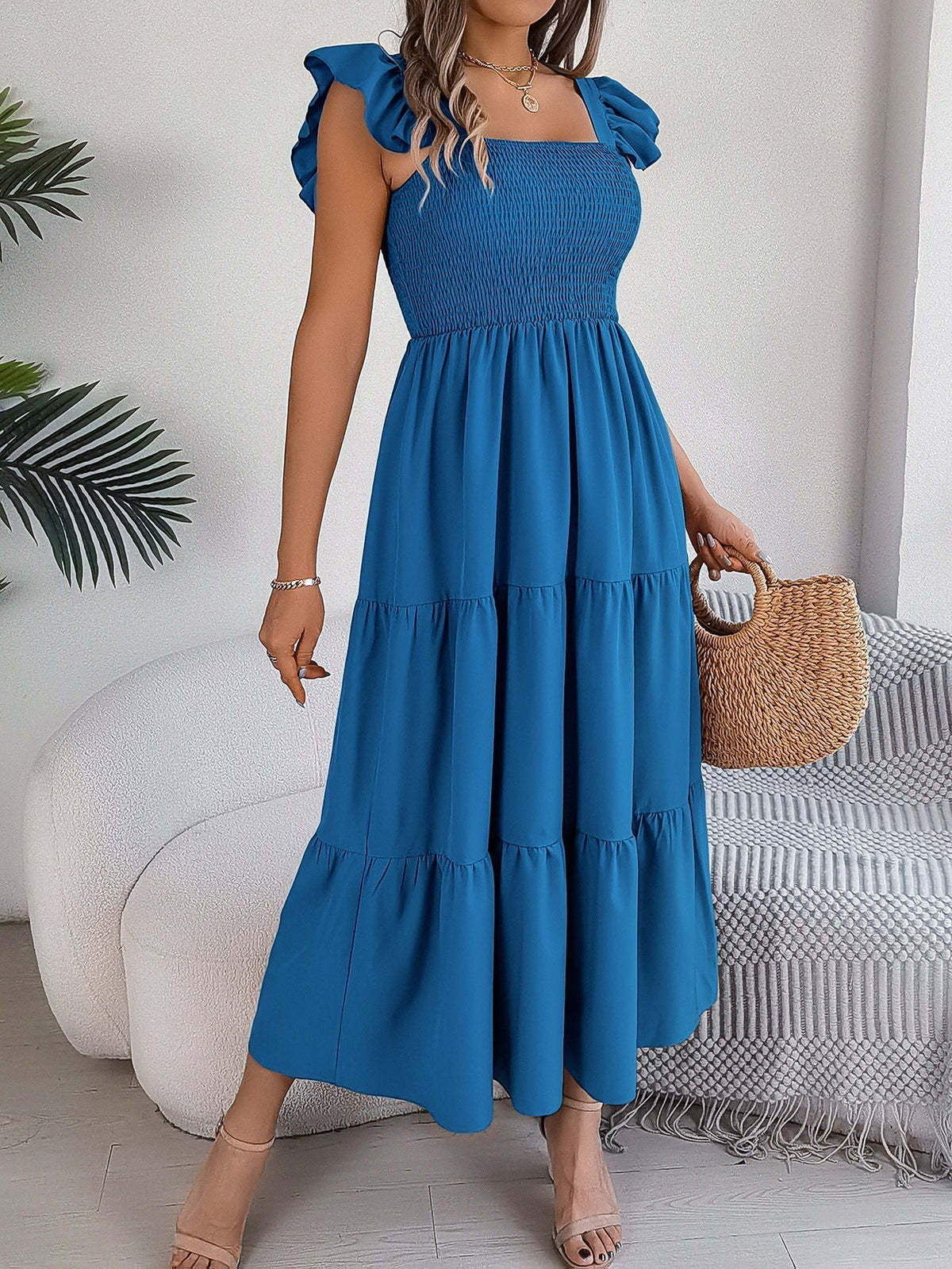 Off Shoulder Embroidered Floral Tiered Maxi Dress