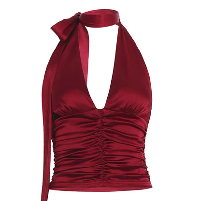 Ruched Satin Halter Top