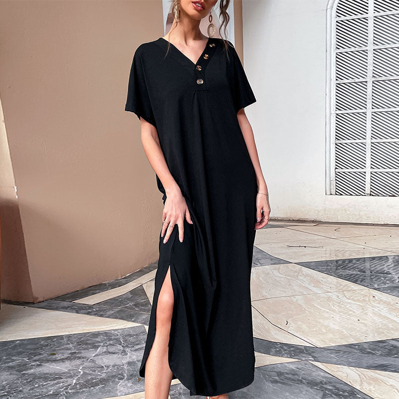 Crew Neck Short Sleeve Cotton Blend T Shirt Midi Dress
