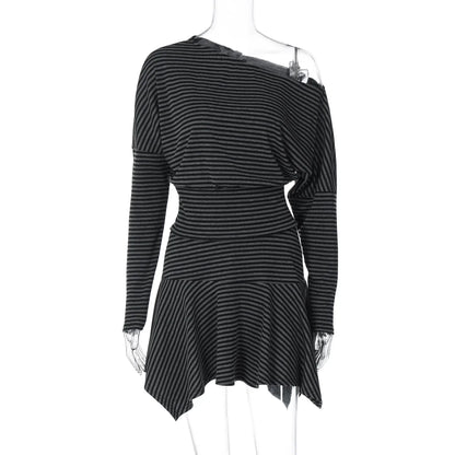Indya Striped Off-Shoulder Skirt Set
