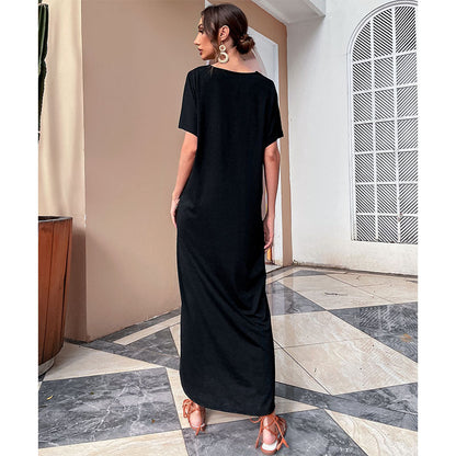 Crew Neck Short Sleeve Cotton Blend T Shirt Midi Dress