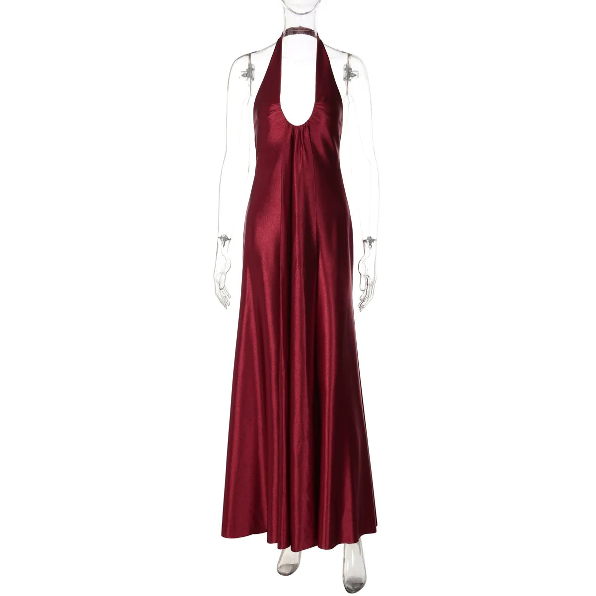 Pleated Satin Halter Maxi Dress