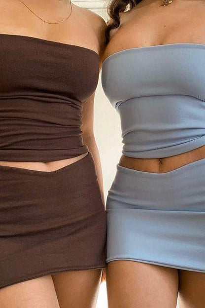 One-word tube top slim short skirt suit