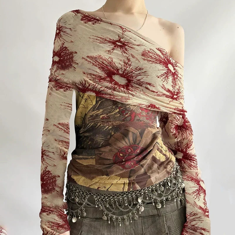 Augusta Vintage Mesh Off-Shoulder Top