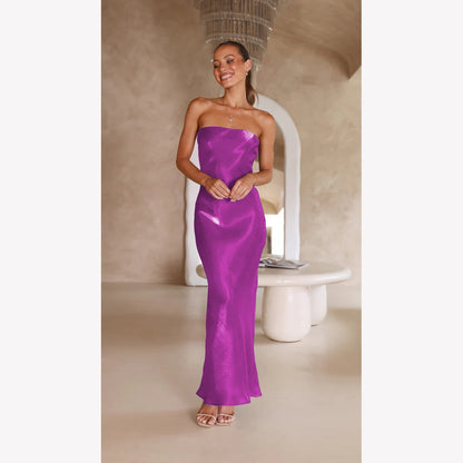 Strapless Bandeau Satin Column Slip Maxi Dress