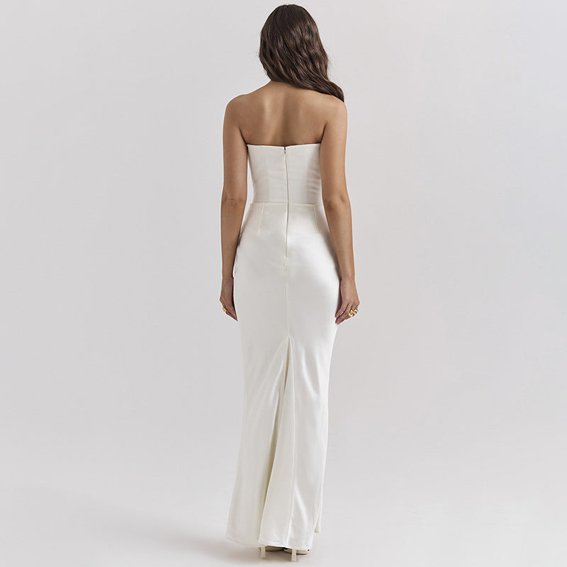Strapless Corset Hip Swag Draped Sheath Maxi Gown