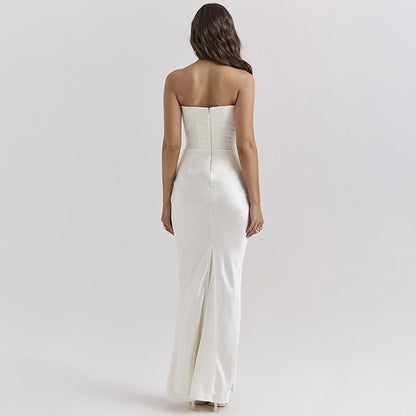 Strapless Corset Hip Swag Draped Sheath Maxi Gown