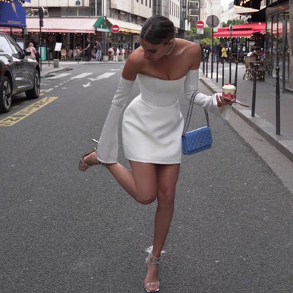 Off Shoulder Corset Bell Sleeve A Line Mini Dress