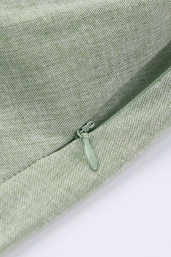 Green Square Neck Puff Sleeve Linen Babydoll Mini Dress 2