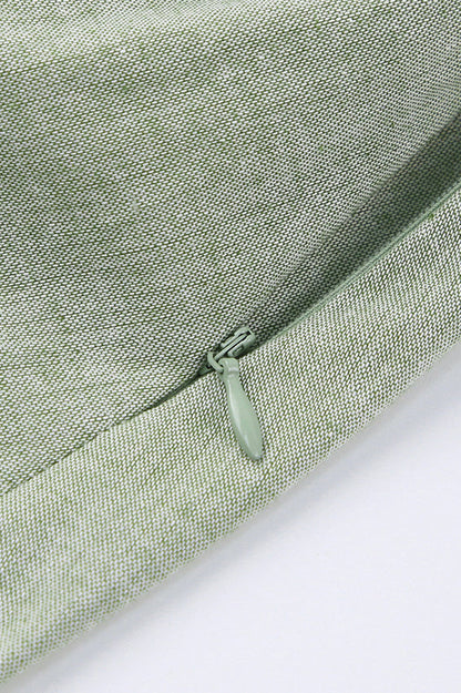 Green Square Neck Puff Sleeve Linen Babydoll Mini Dress 2