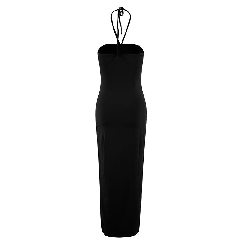 Halter Neck Floral Rosette Ruched Bodycon Maxi Dress