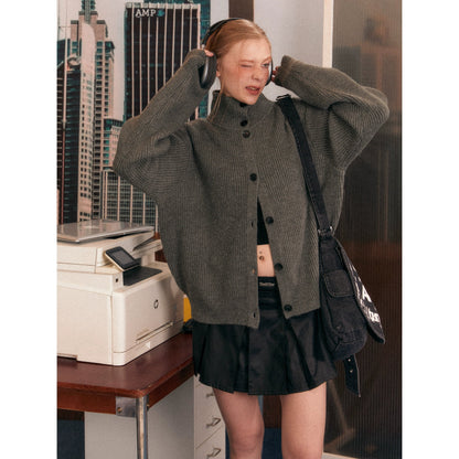 Ribbed Knit Texture Button-Up Cardigan