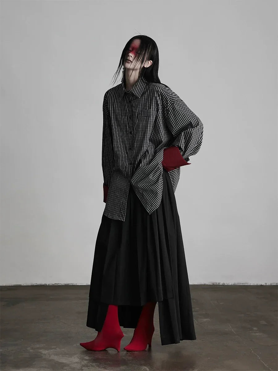 Black Oversized Cuff Color-Block Striped Shirt
