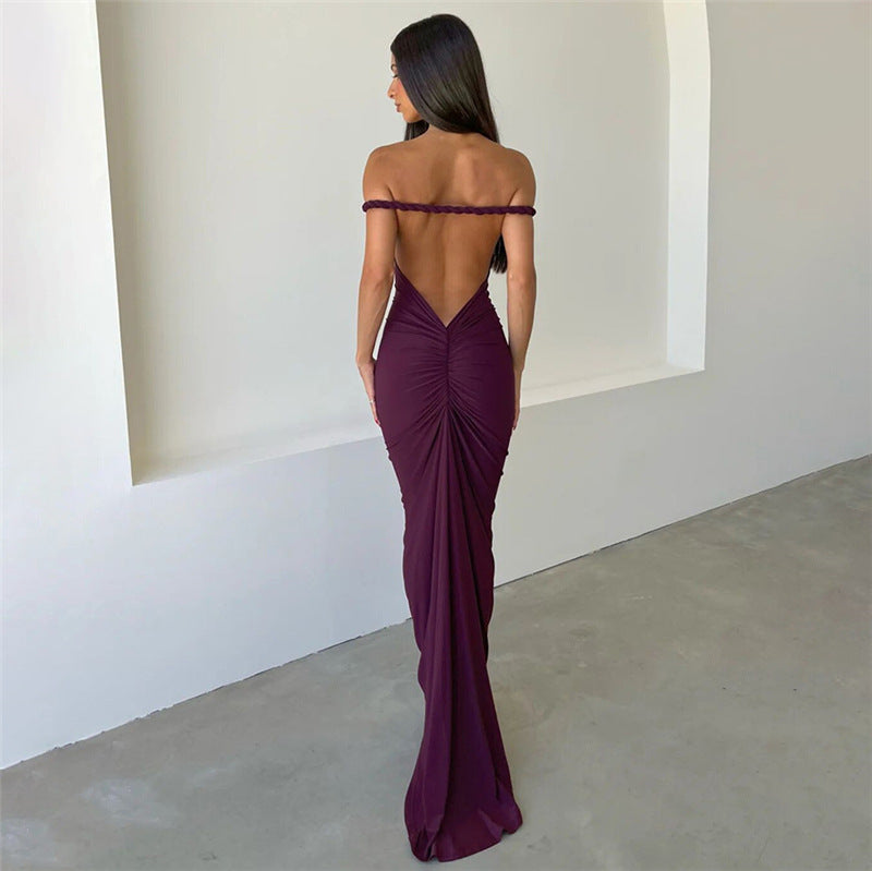 Asymmetric Folded Cuff One Shoulder Twisted Strap Maxi Gown