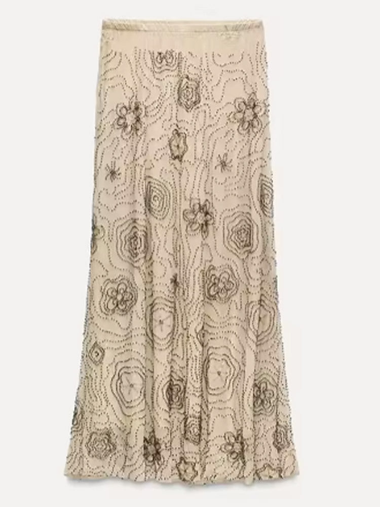 Analiz Beaded Mesh Skirt Set