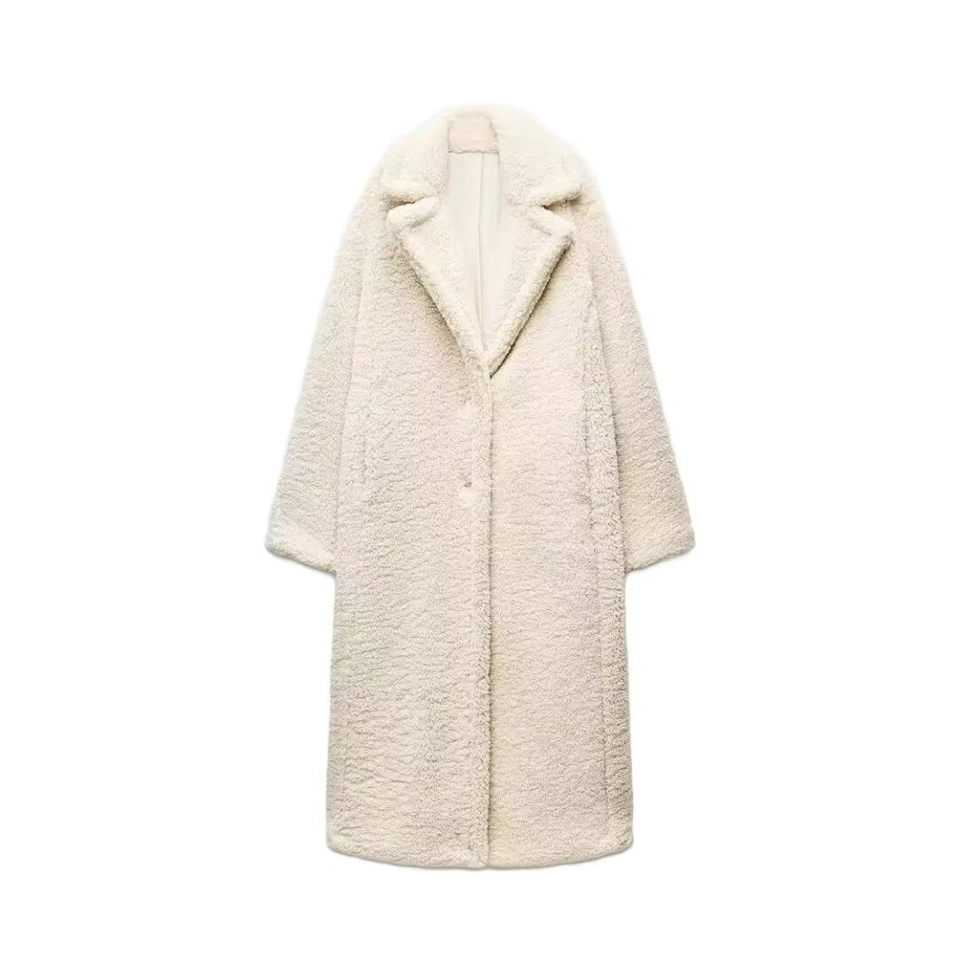 Athalia Double-Breasted Long Teddy Coat