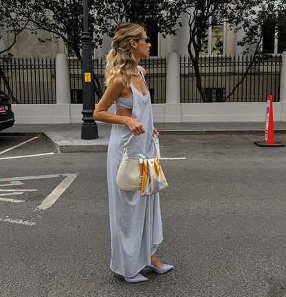 Sweetheart Spaghetti Strap Draped Satin Column Maxi Dress