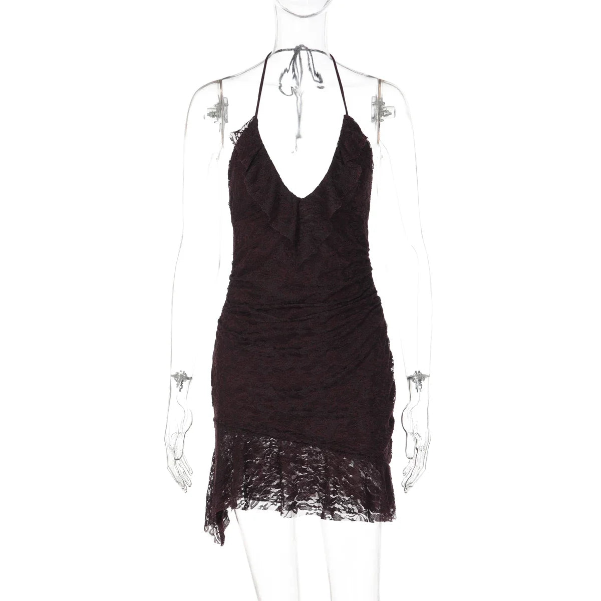 Lace Patchwork Backless Mini Dress