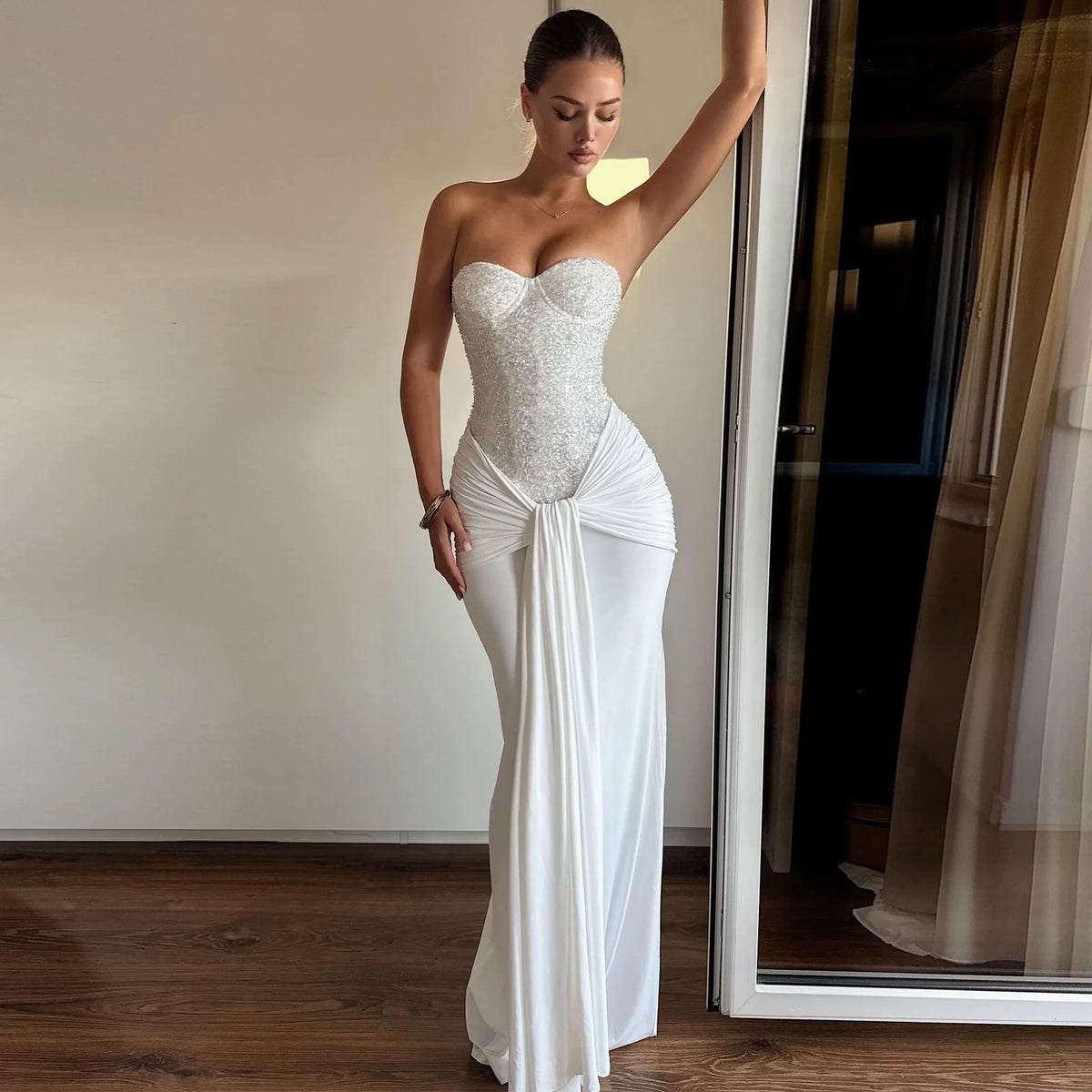 Lemon Strapless Sequin Maxi Dress