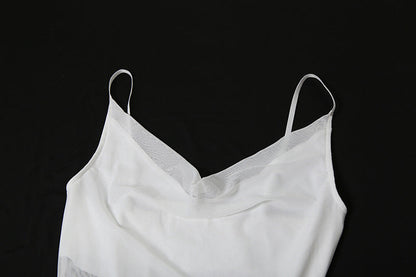 Autumn and Winter Women's Solid Color Sexy Pure Desire Suspenders See-through Slim-fitting Hip Long Dress