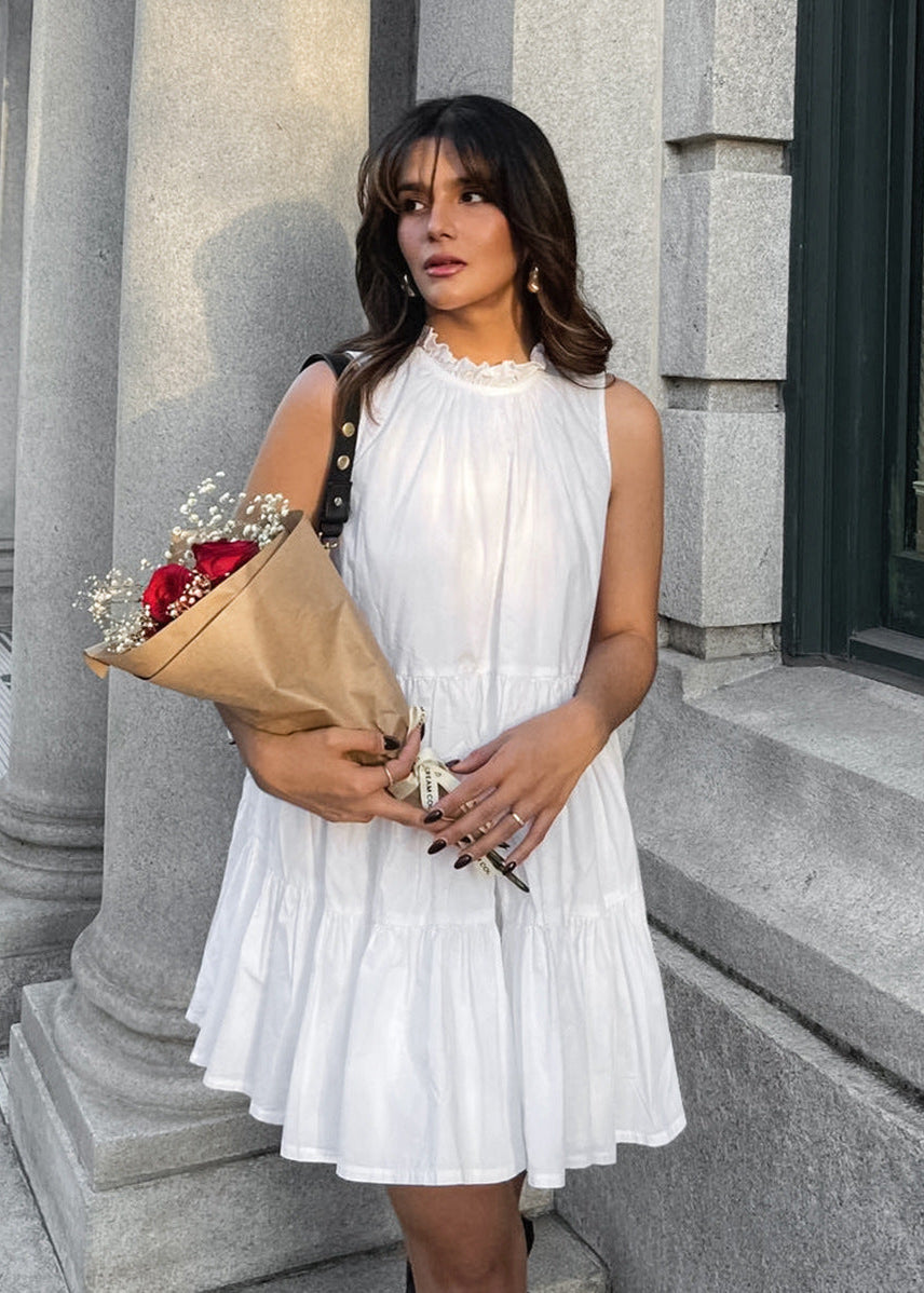 Sleeveless Tiered Ruffle Collar Babydoll Mini Dress