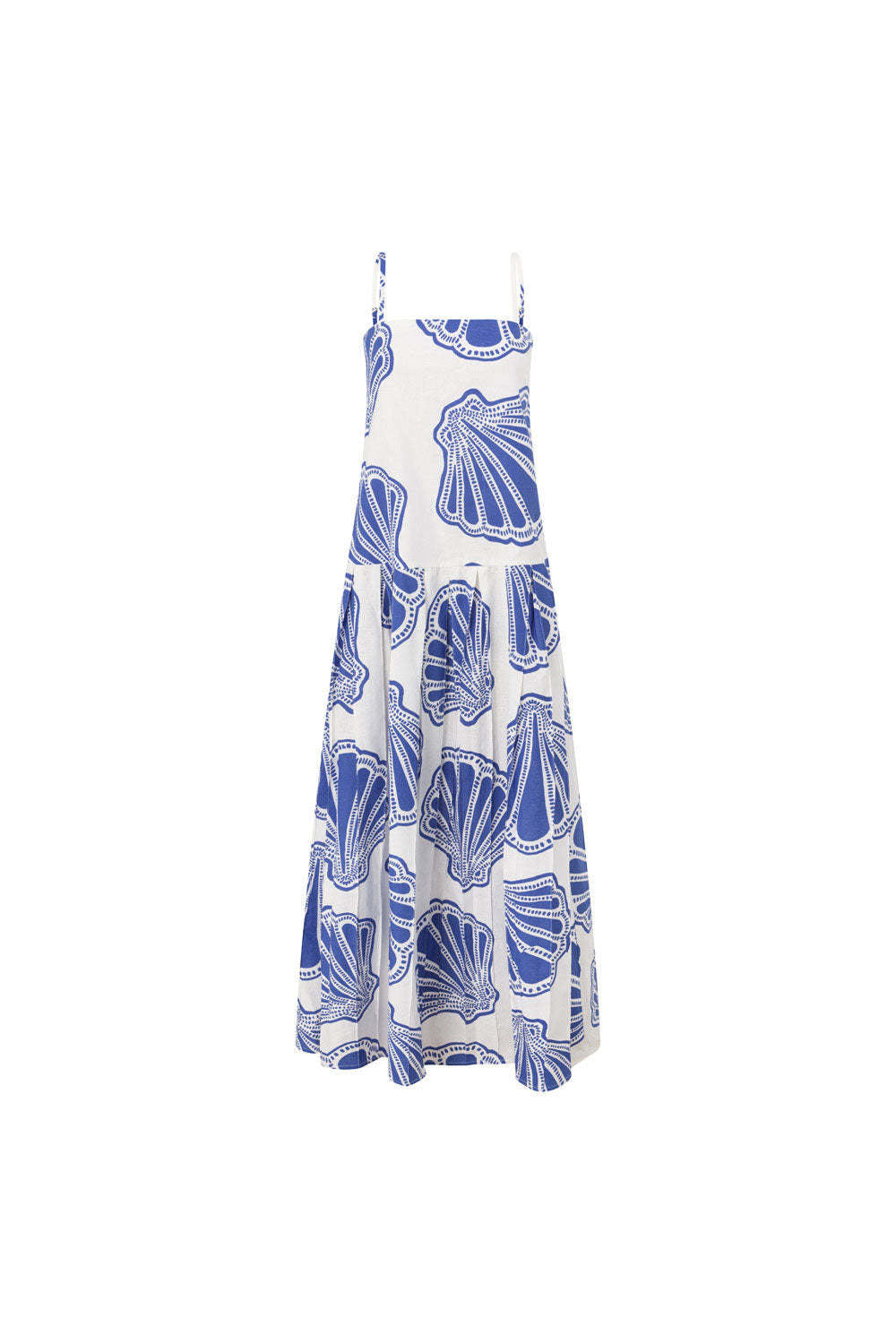 Square Neck Spaghetti Strap Scallop Shell Print Maxi Dress
