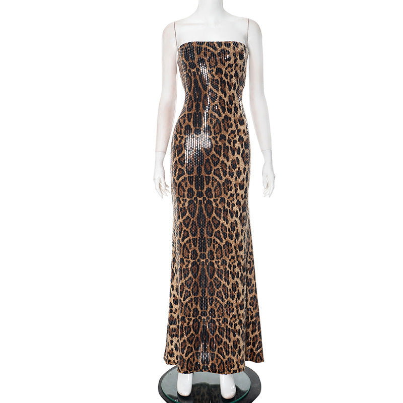 Karsen Leopard Print Tube Maxi Dress