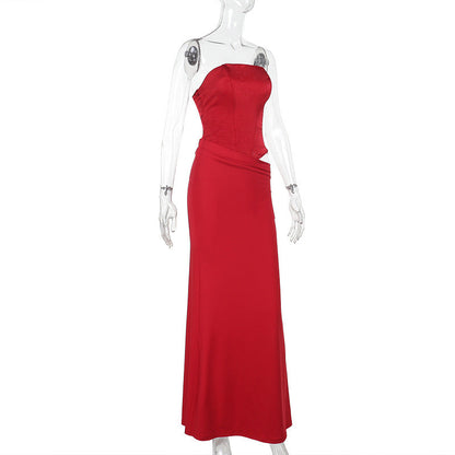 Strapless Corset Bodice Draped Column Maxi Gown Two-Piece Look