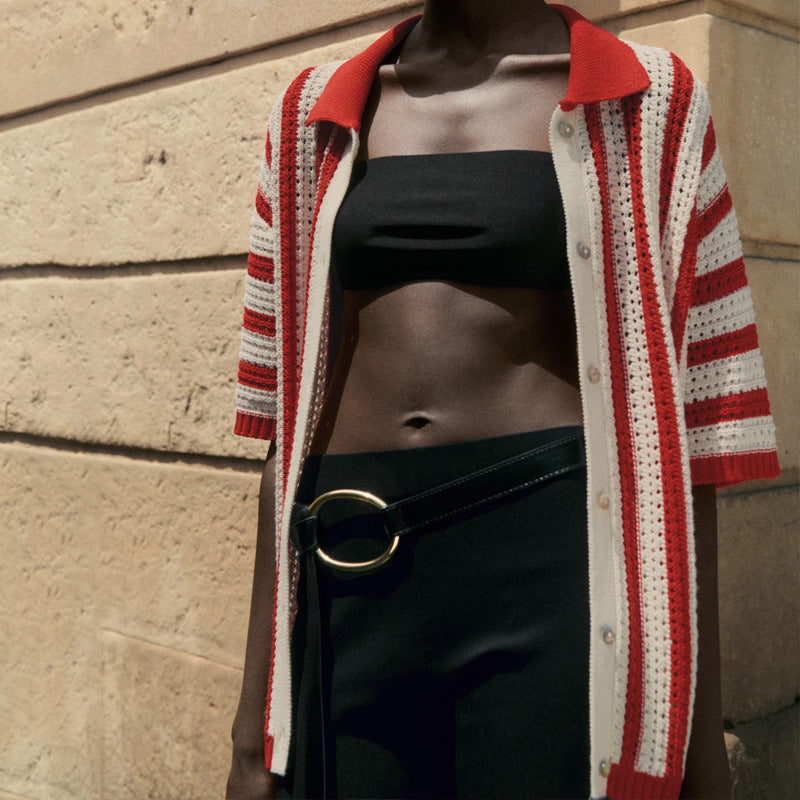 Becky Striped Knit Cardigan Top
