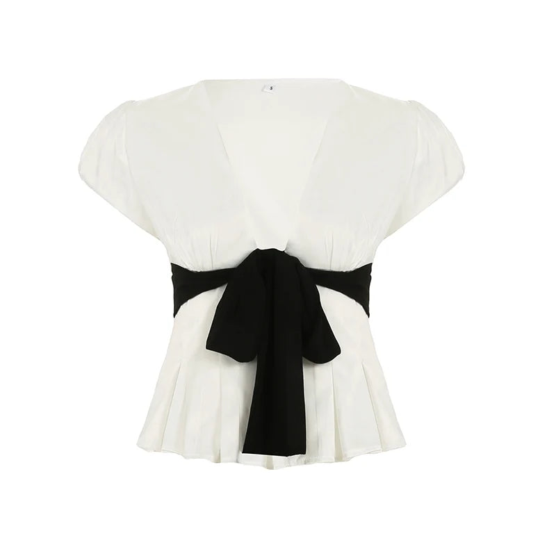 Zehra Puff Sleeve Bow Top