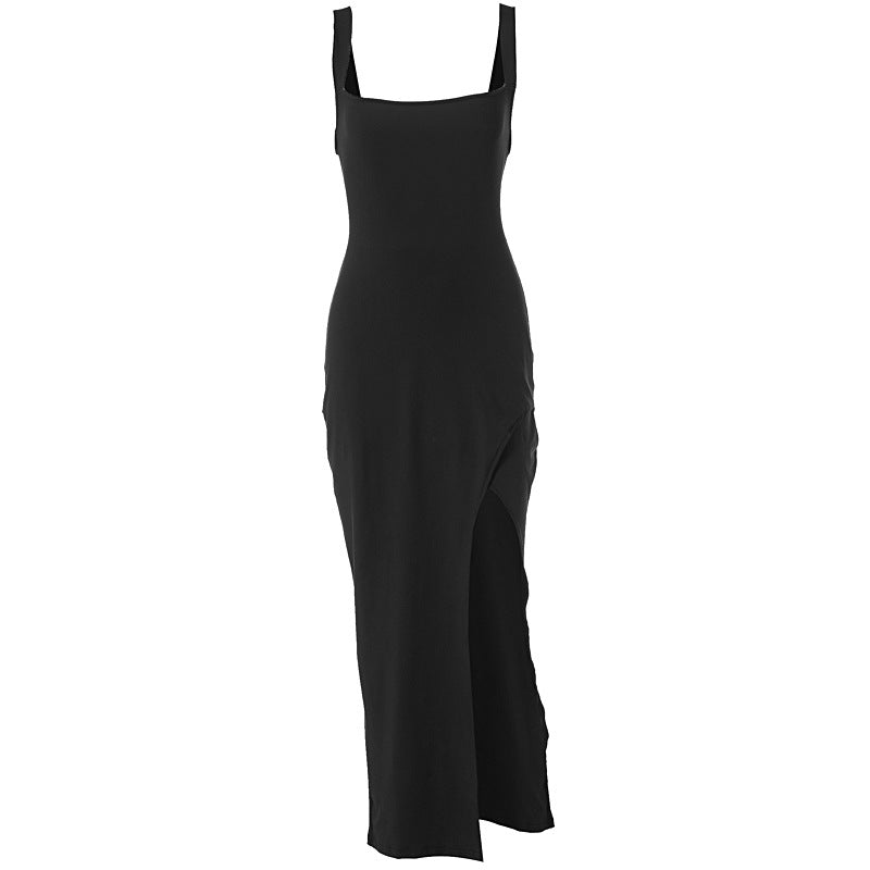 Square Neck Sleeveless High Slit Bodycon Maxi Dress
