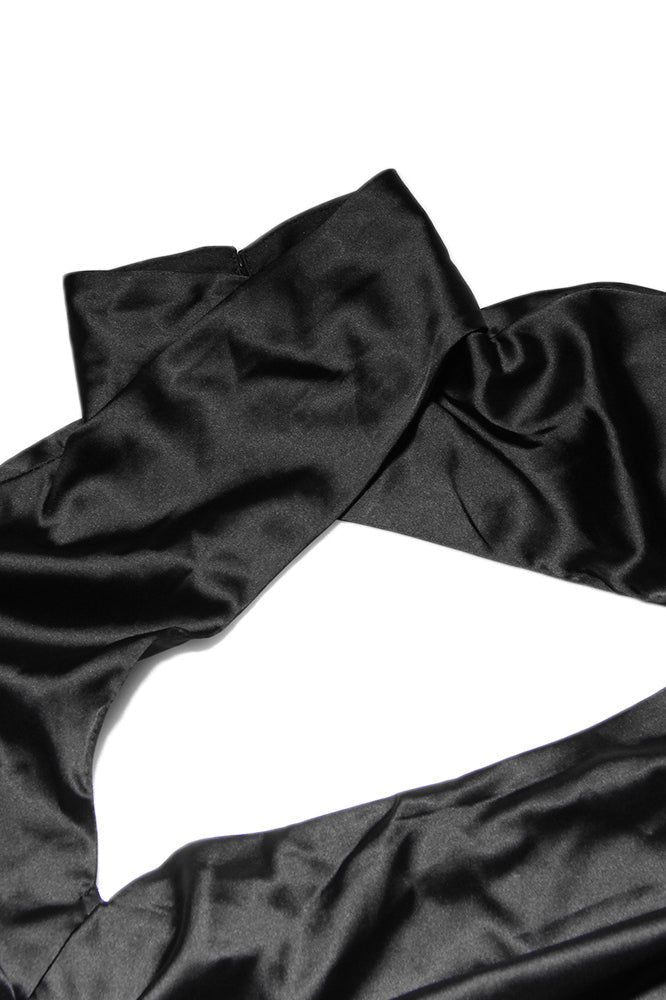 Black Halter Backless Draped Satin Mini Dress