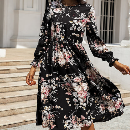 V Neck Flutter Sleeve Tie Waist Floral Wrap Midi Dress
