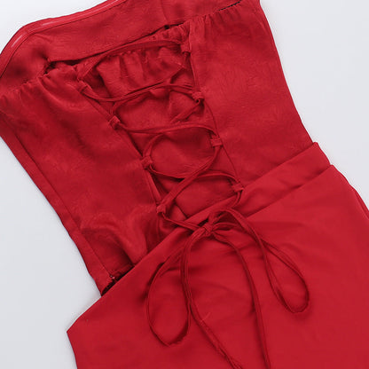 Strapless Corset Bodice Draped Column Maxi Gown Two-Piece Look